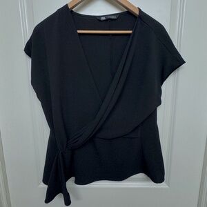 ZARA Faux-Wrap Top (L) Side Tie • Cap Sleeve • Minimalist Blouse